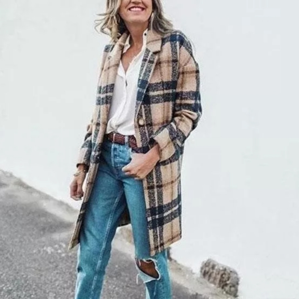 Plaid Long Coat Jacket NWT